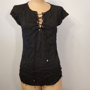 Princess Raw Hem Black Open Front Top